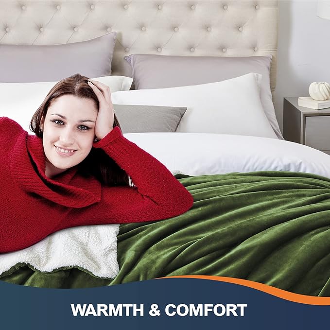 Walensee Sherpa Fleece Blanket (Throw Size 50”x60” Olive Green) Plush Throw Fuzzy Super Soft Reversible Microfiber Flannel Blankets for Couch, Bed, Sofa Ultra Luxurious Warm and Cozy for All Seasons