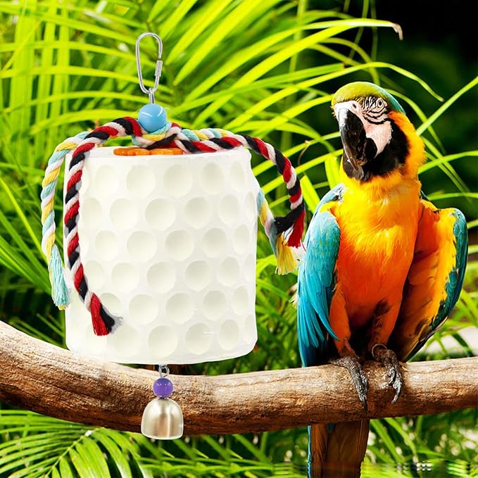 Extra Large Bird Chewing Toy, Parrot Beak Grinding Calcium Stone with Bells, Bird Cage Accessories, Cage Toys for Cockatiel Parakeet Parrot Budgies Rat Hamster Chinchilla Rabbit Bunny African Grey-Mewly Pet