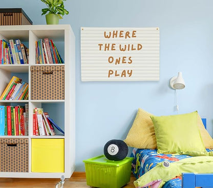Playroom Rectangular Canvas Banner-Flag Wall Sign Decor for Kids Teen,Playroom Nursery Baby Room Bedroom Living Room Wall Decor-Where the Wild Ones Play-Baby Shower Birthday Christmas Gift