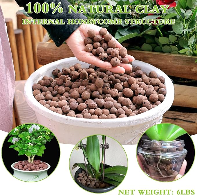 Halatool 6LB Natural Expanded Clay Pebbles for Plants 4mm-16mm Hydro Balls for Aquarium Indoor Potted Plants Premium Hydroponic Growing Media Clay Balls for Hydroponics Aquaponics-Mewly Pet
