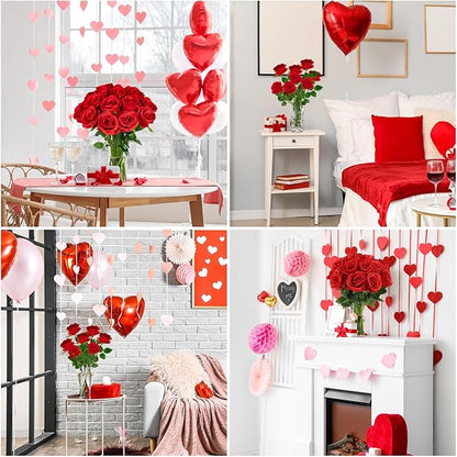 Ouddy Decor 20 Pcs Red Roses Artificial Silk Flowers Fake Roses Bouquet with Long Stems for Valentines Day Decor Wedding Home Party Table Centerpieces Bridal Bouquet DIY Floral Arrangment, Red