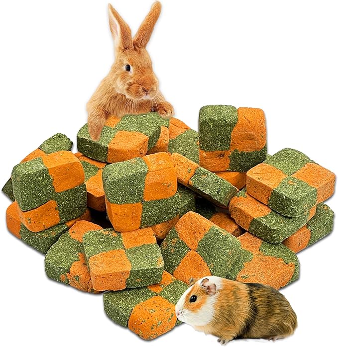 Fhiny 24 PCS Rabbit Chew Toys, Natural Timothy Hay Carrot Biscuit Handmade Bunny Molar Toys for Teeth Small Animal Snacks for Rabbits Guinea Pigs Chinchillas Hamsters Gerbils-Mewly Pet