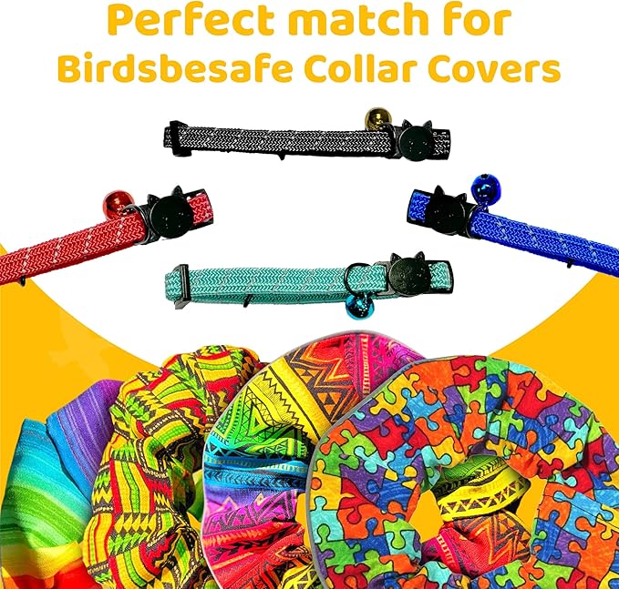 BirdsBeSafe® Break Away Cat Collar with Bell, Reflective Thread for Night Visibility, Comfortable Elastic Stretch Cat Collar to Protect Cat from Getting Stuck in The Garden.-Mewly Pet