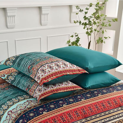 Boho Comforter Set California King Size 8 Pieces,Green and Brown Bohemian Striped Bed in a Bag,Floral Soft Microfiber Bedding Comforter Set for All Seasons