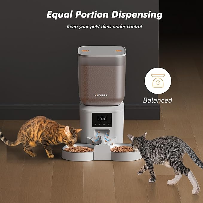 Automatic Cat Feeder for 2 Cats - 8L/34 Cups Large Capacity Auto Food Dispenser with LCD Screen, 2 Food Trays, Timed Cat Feeder, Up to 50 Portions 6 Meals Per Day, Keep Fresh, White-Mewly Pet