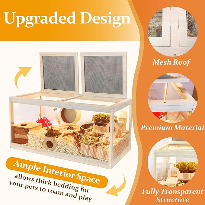 Prolee Hamster Cage with Openable Metal Mesh Top,Solid Built Hamster Enclosure with Lock Design for Gerbil Cage,Hamster Habitat Chewproof with Transparent Panels (24"x16"x16")-Mewly Pet