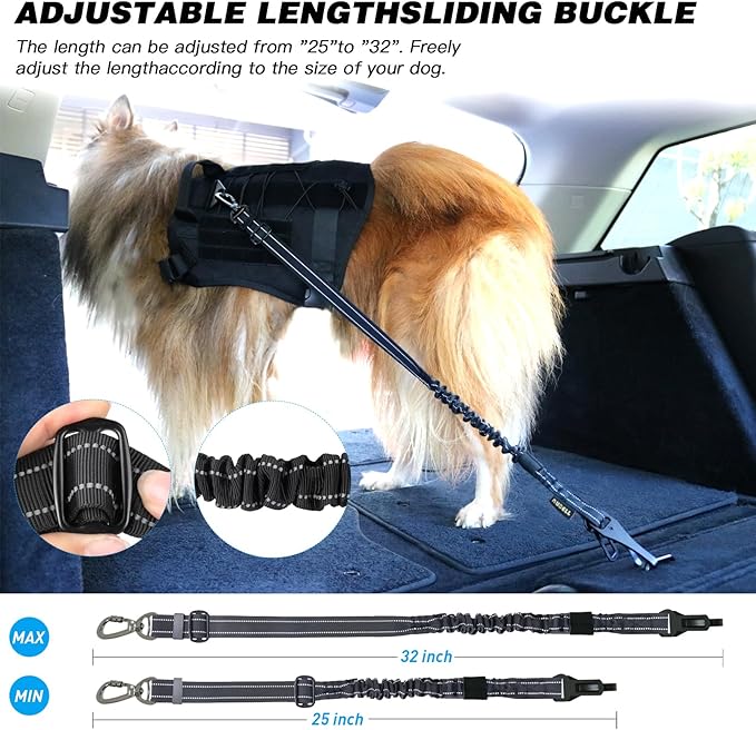 AUBELL Dog Seat Belt for Car,2 Pack Set 3-in-1 Adjustable Reflective Bungee Heavy Duty Dog Car Harness Tether with Clip Hook Latch & Buckle,Swivel Zinc Alloy Carabiner,Black+Black-Mewly Pet