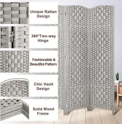 Rose Home Fashion 6 ft Tall Room Divider, Room Dividers and Folding Privacy Screens, 15.7in Privacy Screen 4 Panel Partition Temporary Wall Separation for Private, Stone Grey