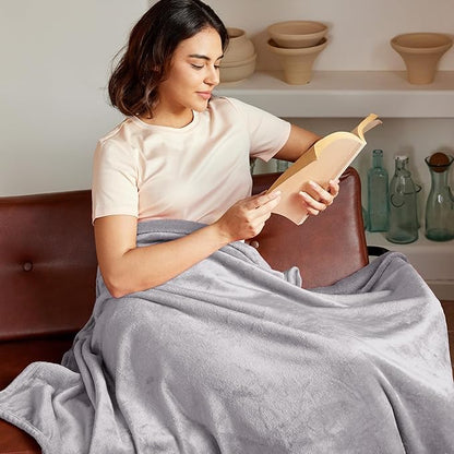 Exclusivo Mezcla Fleece Blanket Twin Size for Bed, Super Soft and Warm, All Season Use, Cozy, Plush, Lightweight, 90x66 Inches, Light Grey