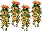 RECUTMS 4pcs Hanging Rose Flower Artificial Plants 32-in Fake Ivy Vine with 30 LED Fairy String Lights Outdoor UV Resistant Plastic Roses for Home Room Wedding Decor (Champagne)