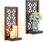 Wall Candle Holder for Farmhuose Decor: Decorative Rustic Folating Shelves Candle Sconces for Pillar Candles - Brown Wood Wall-Mounted Candle Shelf for Bathroom Fireplace