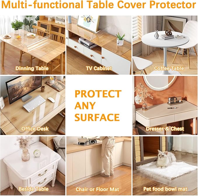 16 X 24 Inch Clear Table Cover Protector 1.5mm Thick Table Protector for Dining Room Waterproof Plastic PVC Vinyl Tablecloth Cover Tabletop Protective Pad for Furnture Wooden Coffee Glass Side Surface
