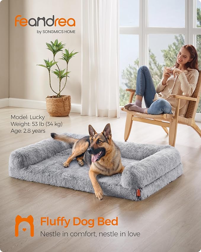 Feandrea Dog Bed, Orthopaedic Dog Sofa Bed for Large Dogs, Waterproof Ped Bed with Removable Washable Cover, 48 x 33.5 x 9.5 Inches, Gray Ombré UPGW234G01-Mewly Pet