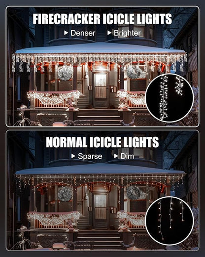 Brightown Cluster Icicle Lights for Outside, 20Ft 1125 LED Christmas Lights Outdoor with 30 Drops, Icicle Christmas Light with Timer Function for House Roofline, Pure White
