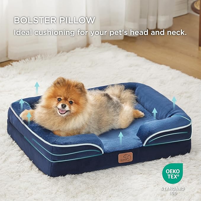 Bedsure Orthopedic Dog Beds for Small Dogs - Washable Small Dog Cat Bed Waterproof, Comfort Pet Couch Sofa with Washable Removable Cover, Pets Bed with Nonskid Bottom, Blue Navy, 24"-Mewly Pet