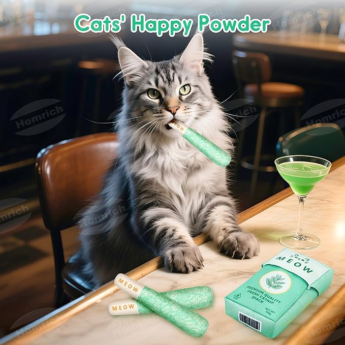 Homrich Catnip Toys for Cats, 3-Pack Funny Cat Toys Filled with 100% Pure Organic Catnip, Safe Kitten Teething Chew & Kicker Toys - Interactive Cat Toys for Bored Indoor Adult Cats-Mewly Pet