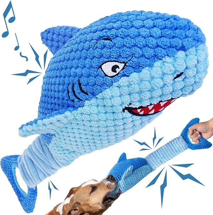 Dog Toys for Large Dogs, Squeaky Dog Toys for Aggressive Chewers, Plush Dog Chew Toys for Teething, Interactive Shark Dog Toys to Keep Them Busy Tug Of War Puppy Toys for Small,Medium,Large Breeds-Mewly Pet