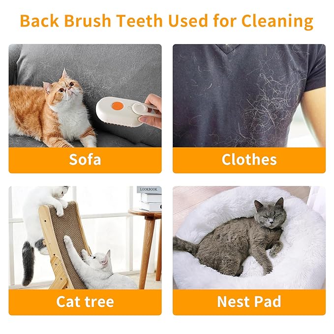 Cat Steam Brush - 3 in 1 Spray Pet Comb for Shedding, USB Rechargeable Pet Hair Removal, for Cats, Cat Grooming Brush, for Kittens and Puppies, Massage and Remove Loose Hair-Mewly Pet
