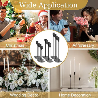 Black Taper Candle Holders Set of 12 Candlestick Holders Bulk, Metal Candle Stick Holder Decor for Wedding, Dinning, Xmas Party or Anniversary, Fits 3/4 Inch Thick Candle