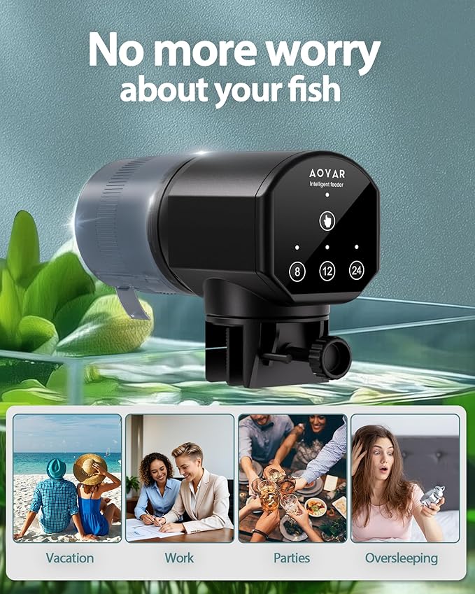 Automatic Fish Feeder Dispenser for Aquarium: 200ml Large Capacity Auto Feeders for Small Tank Turtle Betta Koi - Battery Food Feeding Timer for Flakes Pellet Vacation Weekend Day-Mewly Pet