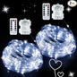 JMEXSUSS 2 Pack Rope Lights Battery Operated String Lights Outdoor Waterproof, Total 66ft 200 LED 8 Modes White Battery Powered Light with Remote for Canopy Tent Camping Patio Garden Decor