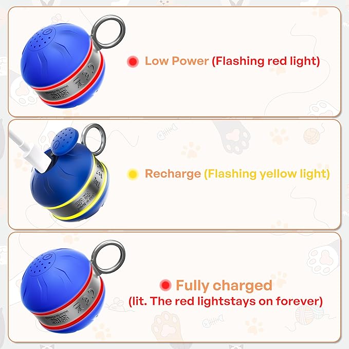 Interactive Cat Toys for Indoor Cats with 3 Mouse Tails,Electric Cat Ball Toy with Bird Chirping Sounds,Automatic Spinning Moving,300mAh Long Endurance Type-C Rechargeable,Pet Cat Supplies (Blue)-Mewly Pet