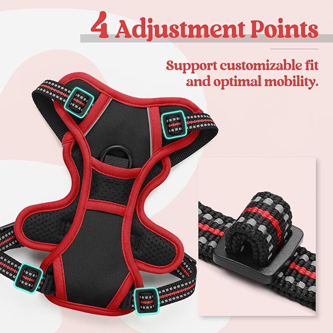 rabbitgoo Dog Harness No Pull with 2 Leash Clips, Adjustable Soft Padded, Reflective Oxford No Choke Pet Vest with Easy Control Handle for Puppy, Black & Red, XS-Mewly Pet
