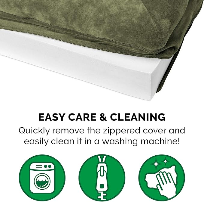 Furhaven Orthopedic Dog Bed for Large Dogs w/ Removable Bolsters & Washable Cover, For Dogs Up to 125 lbs - Faux Fur & Velvet Sofa - Dark Sage, Jumbo Plus/XXL-Mewly Pet