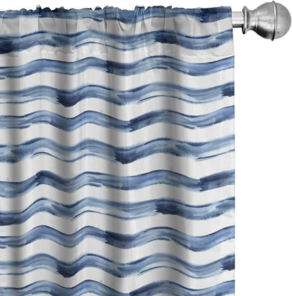 Ambesonne Harbour Stripe Window Curtains, Watercolor Style Paintbrush Stripes Sea Marine Life Lines Image, Lightweight Decor 2-Panel Set with Rod Pocket, Pair of - 28" x 84", Blue Night