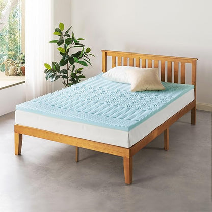 Mellow 2 Inch 5-Zone Memory Foam Mattress Topper, Cooling Gel Infusion, Dorm Essentials, Full Blue