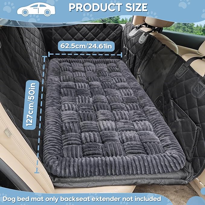 Dog Car Bed Mat, Non-Slip Backseat Extender Pet Blanket, Plaid Dog Bed for SUVs, Sedans & Trucks, Chew-Resistant Travel Pad for Dogs, Easy Clean & Scratch-Proof & Comfort (50"×24.6") Gray-Mewly Pet