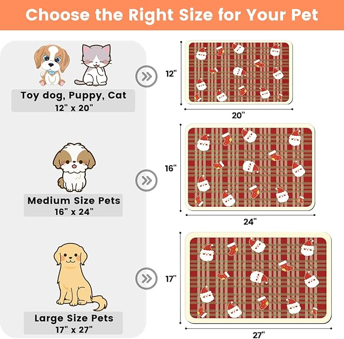 Pet Feeding Mat-Absorbent Pet Placemat for Food and Water Bowl, with Waterproof Rubber Backing, Quick Dry Water Dispenser Mat for Dog and Cat(Christmas, 16"x24")-Mewly Pet