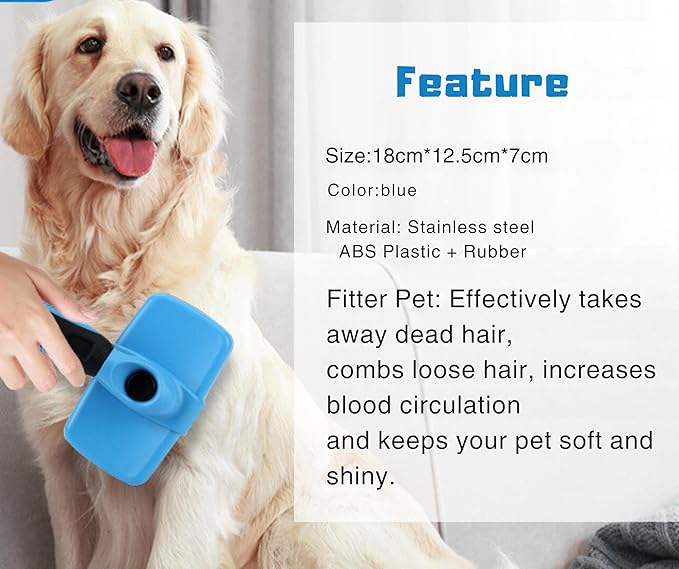 3-in 1 Dog & Cat Grooming Supplies- Self-cleaning Slicker Brush, Deshedding Rake Comb, And Finger Toothbrush For Dogs & Cats | Perfect For Pet Grooming Kit, Dematting And Dental Tool (blue)-Mewly Pet