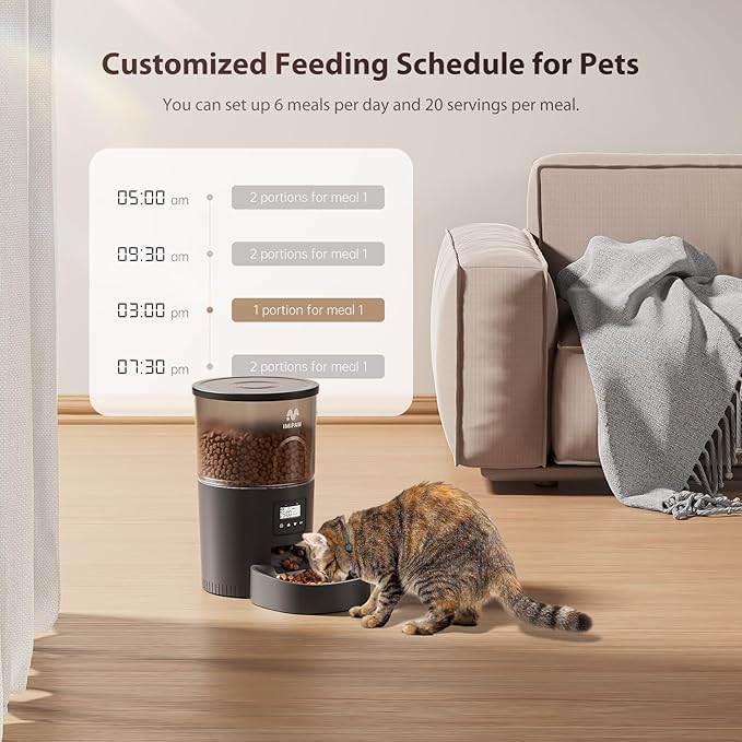 Automatic Cat Feeders, 3L Timed Cat Dry Food Dispenser, Dual Power Supply, Programmable Portion Size, 1-6 Meals Per Day, Auto Pet Feeder for Cats and Small Dogs-Mewly Pet