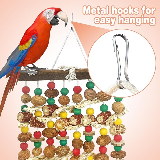 PINVNBY Large Parrot Toys Natural Nuts Corn Cob Wooden Chewing Tearing Toy for African Grey Macaws Amazon Cockatoos Eclectus Conures Cockatiels Cockatoo and Large Medium Parrot Birds (Colorful)-Mewly Pet