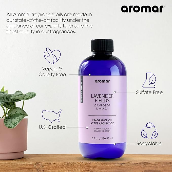 AROMAR Premium Fragrance Oil - Essential Oil for Diffusers & Home Aromatherapy - Lavender Fields - 8oz