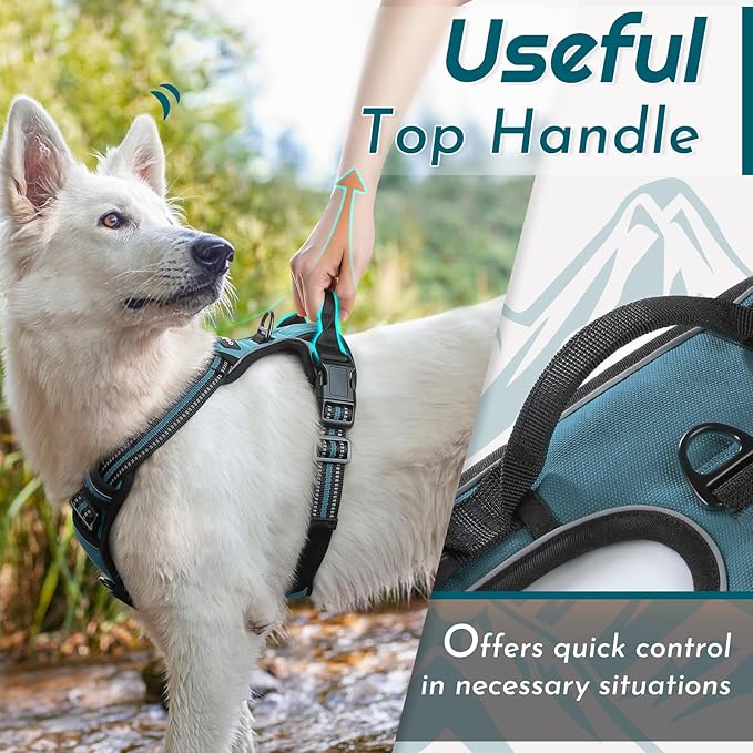 Eagloo Dog Harness Large Breed, No Pull Service Vest with Reflective Strips and Control Handle, Adjustable and Comfortable for Easy Walking, No Choke Pet Harness with 2 Metal Rings, Dark Green, XL-Mewly Pet
