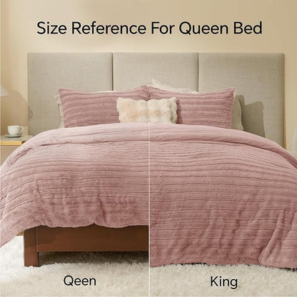 BEDELITE Fleece King Comforter Set -Super Soft & Warm Fluffy Pink Faux Fur Bedding, Luxury Fuzzy Heavy Bed Set for Winter with 2 Pillow Cases