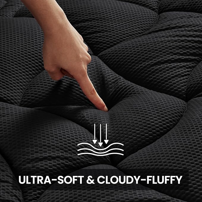 SLEEP ZONE Cooling Queen Mattress Topper, Premium Zoned Cool Mattress Pad Cover, Padded Mattress Protector Breathable Washable, Deep Pocket 8-21" (Black, Queen)
