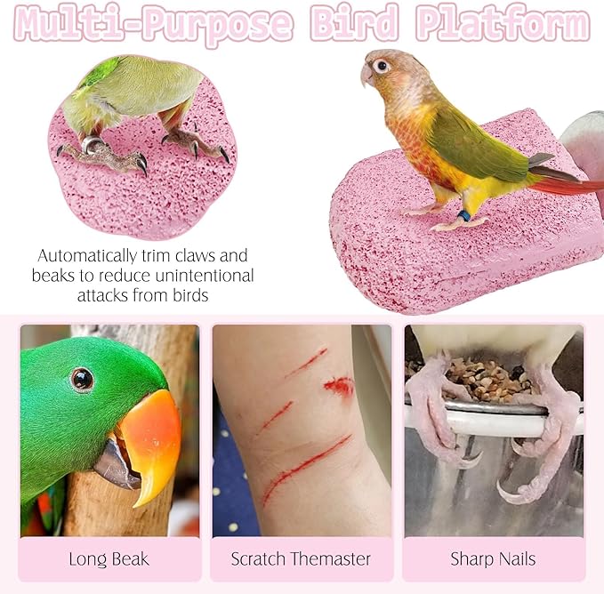 PINVNBY 5 Pack Bird Perch Resin Bird Beak Grinding Stone Parrot Cage Perch Stand Platform Foot Claws Trimmer Chew Toy Bird Cage Accessories for Budgie Cockatiel Conure Lovebird Finch (Pink)-Mewly Pet