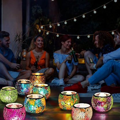 Rancco Glass Votive Candle Holder for Tealight, Romantic Mosaic Cracked Candle Holder, Candle Lamp Aromatherapy Candlescape Bowl for Valentine's Thanksgiving, Christmas Table Centerpiece, Party Decor