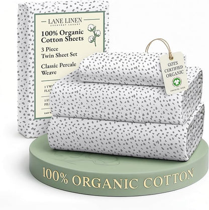 LANE LINEN 100% Organic Cotton Twin Bed Sheets, Mercerized Cotton Fully Elasticized Reinforsed Seam in Fitted Sheets Pocket Low Pill Fade Resistant Printed Sheets Twin Size Bed- Haze Grey