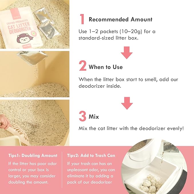 Lady N Cat Litter Deodorizer – Litter Box Odor Eliminator with Enviro-Probiotics,Cation Odor Control,Natural Ingredients Safe for Cats, Extends Litter Lifespan,Refreshing Woody Scent, 10g x 15Packets-Mewly Pet