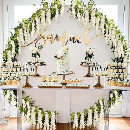 Wisteria Artificial Flowers Garland, 2Pcs Total 14.4ft Silk Faux Wisteria Vine Kit, Hanging Flower Plant for House Outdoor Garden Ceremony Outside Wedding Arch Floral Decor (2, White)