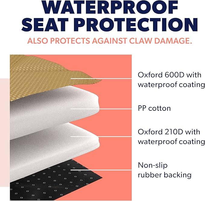 Active Pets Dog Car Seat Cover, Waterproof Front Seat Protector for SUV Truck Sedan, Pet Safety Travel Comfort System with Universal Fit, Beige-Mewly Pet