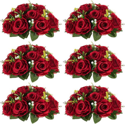 NUPTIO Flower Wedding Centrepieces for Tables - 6 Pcs 9.5in Diameter Crimson Artificial Flowers Rose Ball for Centerpieces Table - Fake Rose Arrangements for Weddings Birthday Party Decor
