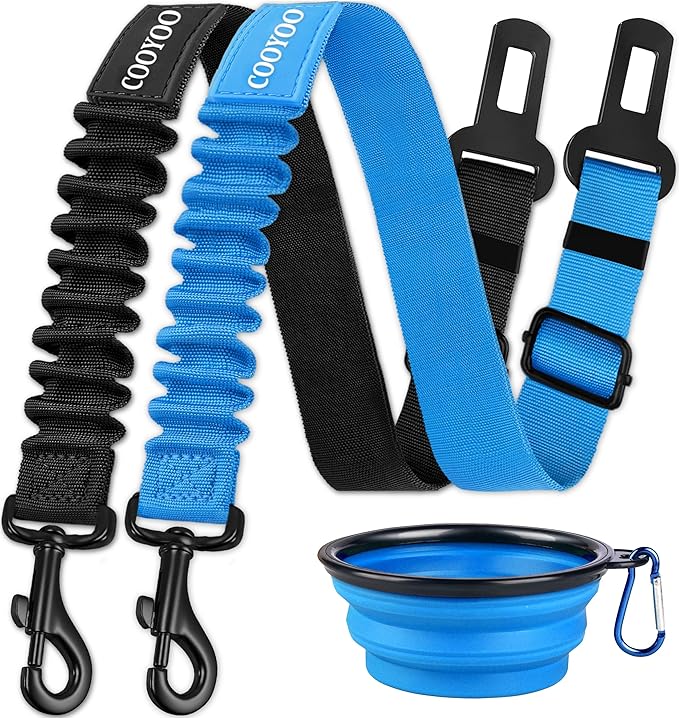 COOYOO Dog Seat Belt,3 Piece Set Retractable Dog Car Harness Adjustable for Vehicle Nylon Pet Safety Heavy Duty & Elastic-Mewly Pet