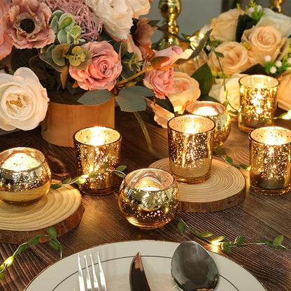 Gold Votive Candle Holders 12Pcs Assorted Gold Mercury Glass Votives Tealight Candle Holders for Table Centerpiece Wedding Bridal Shower Engagement Party Festival Holiday Home Decor