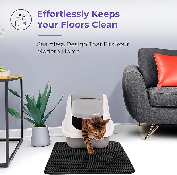 iPrimio Large Cat Litter Trapper Mat with Exclusive Urine/Waterproof Layer - Cat Litter Mat - Larger Holes with Urine Puppy Pad Option for Messy Cats - Soft on Paws and Light - 30" x 23" (Black) - 2pk-Mewly Pet