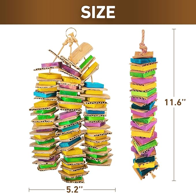 MYFAMIREA Parrot Toys for Medium Birds, Parrot Chewing Cardboard Toys Natural Wooden Macaws Cage Chewing Gifts for African Greys, Cockatoos, Macaws, Small and Medium Birds-Mewly Pet
